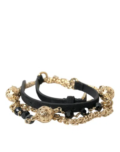 Dolce & Gabbana Black Suede Gold Chain Crystal Waist Belt In Black