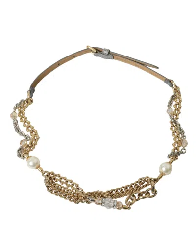 Dolce & Gabbana Blue Braided Gold Brass Chain Waist Belt In Blue