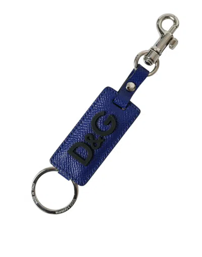 Shop Dolce & Gabbana Blue Calf Leather Dg Logo Silver Brass Keyring Keychain
