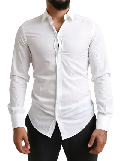 Shop Dolce & Gabbana Elegant Slim Fit White Cotton Dress Shirt