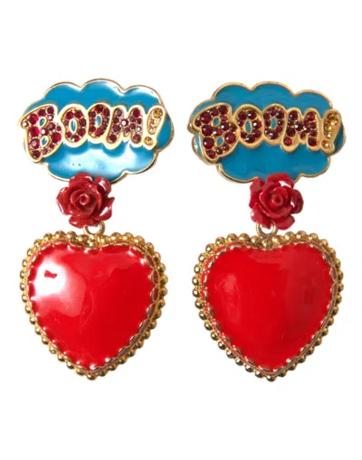Shop Dolce & Gabbana Gold Brass Boom Cartoon Heart Crystal Clip-on Earrings