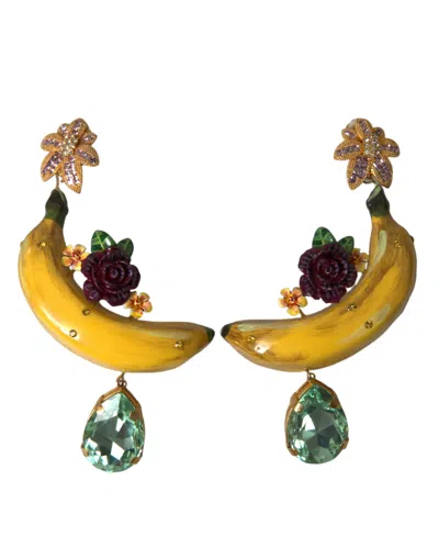 Shop Dolce & Gabbana Gold Brass Crystal Banana Clip-on Jewelry Dangling Earrings