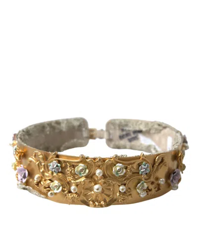 Shop Dolce & Gabbana Gold Brass Faux Pearl Floral Embellished Belt