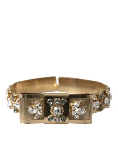 Shop Dolce & Gabbana Gold Tone Brass Crystal Embellished Belt