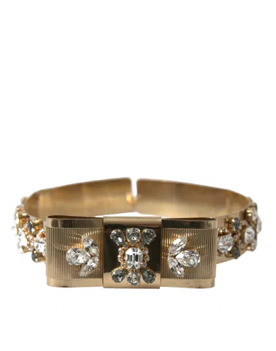 Dolce & Gabbana Gold Tone Brass Crystal Embellished Belt In Gold