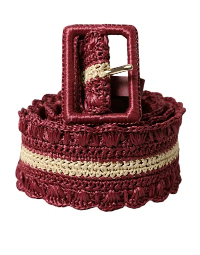 Shop Dolce & Gabbana Maroon Beige Braided Canvas Wide Waist Belt