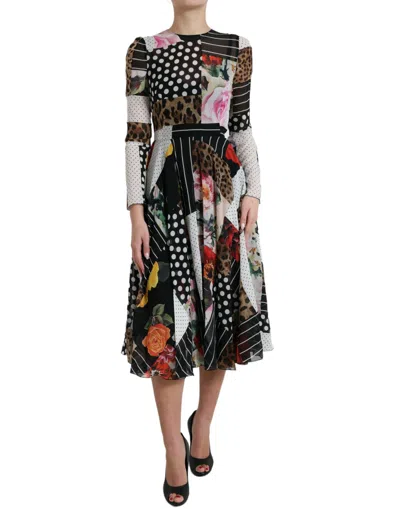 Shop Dolce & Gabbana Multicolor Patchwork Floral Leopard Dress