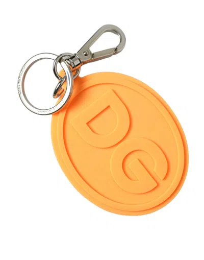 Shop Dolce & Gabbana Orange Rubber Dg Logo Silver Brass Metal Keyring Keychain
