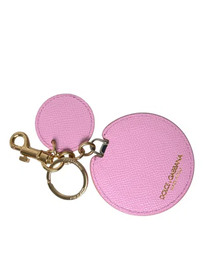 Shop Dolce & Gabbana Pink Calf Leather Gold Metal Logo Print Keyring Keychain