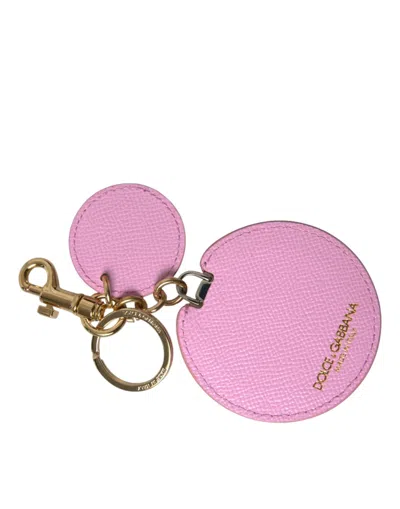Dolce & Gabbana Pink Calf Leather Gold Metal Logo Print Keyring Keychain In Pink