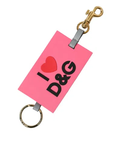 Shop Dolce & Gabbana Pink Silicone Dg Logo Gold Brass Keychain
