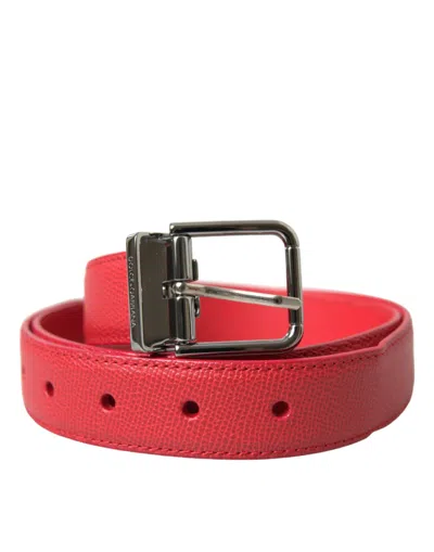 Shop Dolce & Gabbana Red Calf Leather Silver Metal Buckle Belt