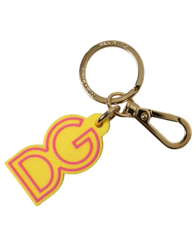 Shop Dolce & Gabbana Yellow Rubber Gold Tone Metal Dg Logo Keyring Keychain
