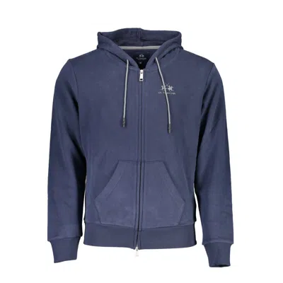 Shop La Martina Elegant Blue Hooded Sweatshirt With Zip Detail