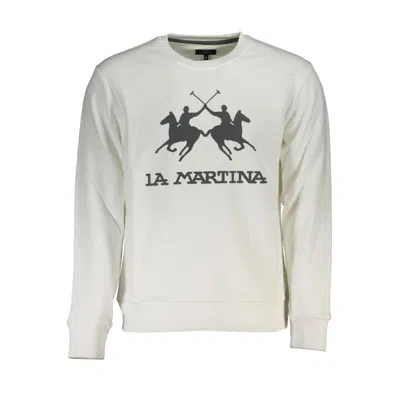 Shop La Martina Elegant Long Sleeved Crew Neck Sweatshirt In White