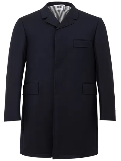 Shop Thom Browne Chesterfield Overcoat Blue In Brown