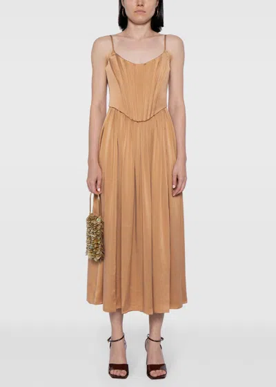 Shop Zimmermann Beige Corset Silk Midi Dress In Sand