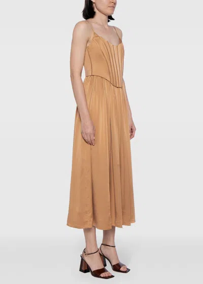Shop Zimmermann Beige Corset Silk Midi Dress In Sand