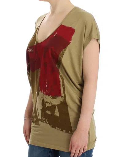 Shop Costume National Chic Green Multicolor Print V-neck Women's Tee