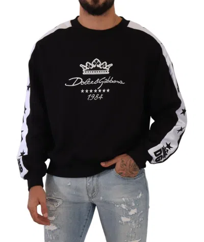 Shop Dolce & Gabbana Elegant Crown 1984 Crewneck Men's Sweater In Black