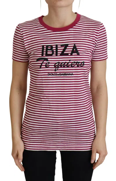 Shop Dolce & Gabbana Exclusive Striped Ibiza Crew Neck Women's Tee In Pink