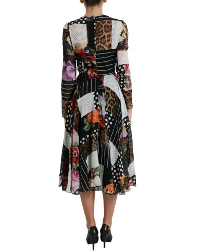 Shop Dolce & Gabbana Elegant Patchwork Silk Midi A-line Women's Dress In Multicolor