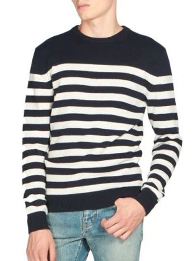 Shop Saint Laurent Striped Cashmere Sweater In Navy-white