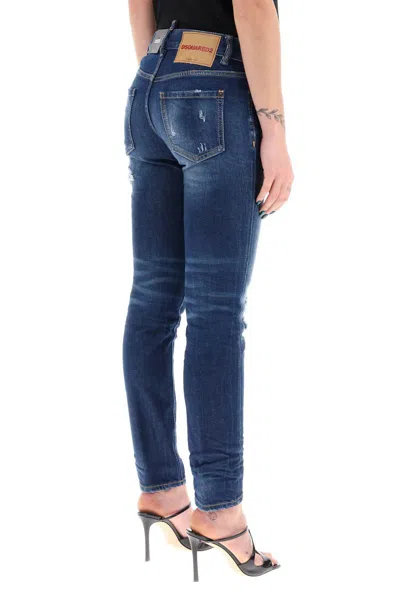 Shop Dsquared2 "jennifer Medium Waist Ripped Knee Wash Jeans In Blu