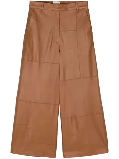 Shop Alysi Wide Leg Cropped Leather Trousers In Leather Brown