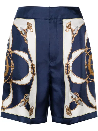 Shop Bally Printed Silk Trousers In Blue