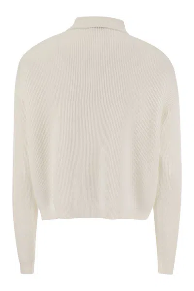 Shop Brunello Cucinelli English Rib Cotton Polo-style Jersey With Jewellery In White