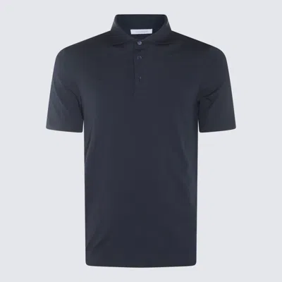 Shop Cruciani Navy Blue Cotton Blend Polo Shirt