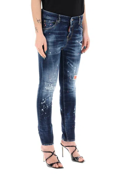 Shop Dsquared2 Dark Neon Splash Wash 642 Jeans In Blu
