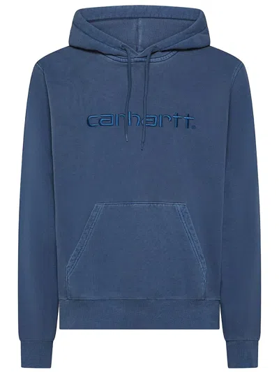 Shop Carhartt Wip Cotton Hoodie With Embroidered Front Logo In Blue