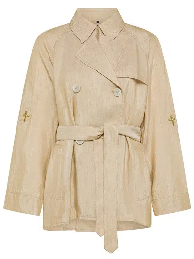 Shop Fay Short Double-breasted Cotton Twill Trench Coat In White