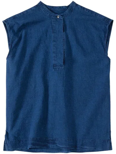 Shop Closed Linen And Cotton Blend Sleeveless Blouse In Blue
