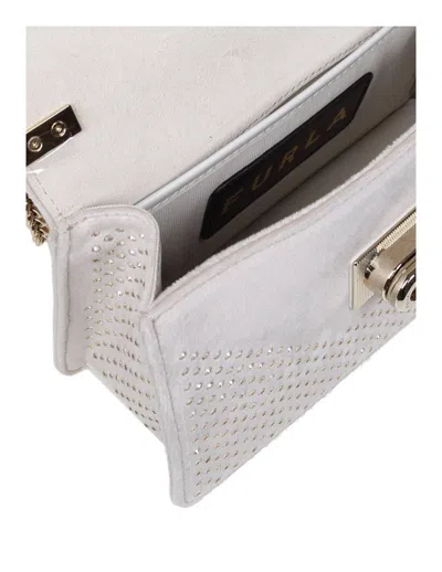 Shop Furla Shoulder Bag In Chenille And Rhinestones In Marshmallow