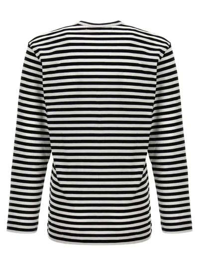 Shop Comme Des Garçons Play Logo Patch Stripes T-shirt In White/black