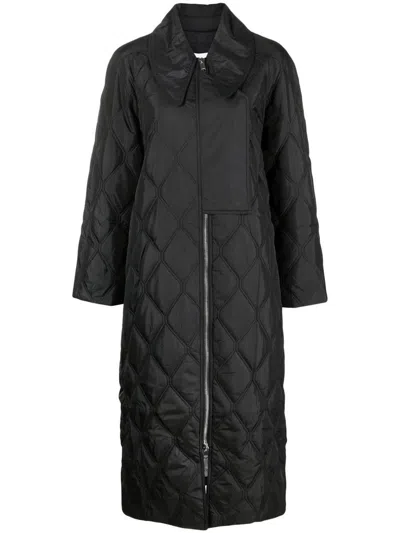 Shop Ganni Quiled Coat In Black