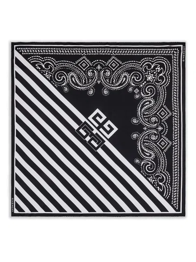 Shop Givenchy Silk Scarf With Striped Pattern In Nero E Bianco