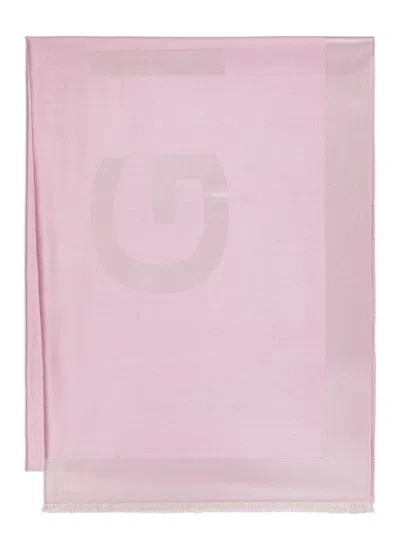 Shop Givenchy Bicolor Silk And Wool Scarf With Lettering Logo In Pink