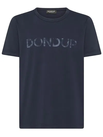Shop Dondup Cotton T-shirt With Logo Print In Blue