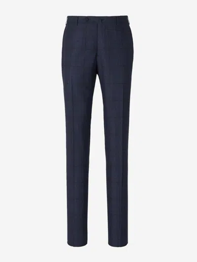 Shop Isaia Checked Wool And Cashmere Suit In Navy Colour