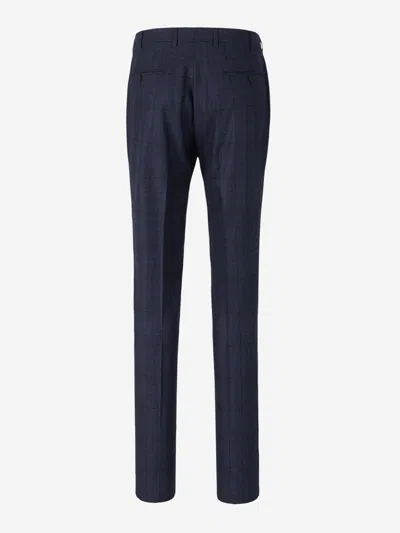 Shop Isaia Checked Wool And Cashmere Suit In Navy Colour