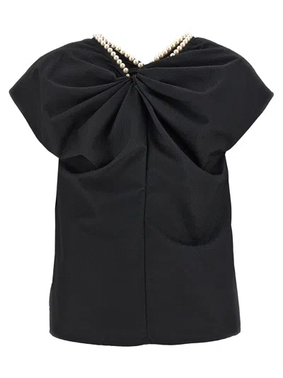 Junya Watanabe Draped Back Top With Bow And Pearls In Black