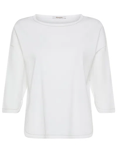 Shop Kangra Cashmere Viscose Sweater With Rounded Boat Neck In White