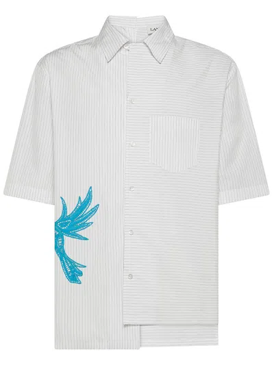 Shop Lanvin Cotton Shirt With Side Bird Embroidery In White