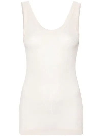 Lemaire Ribbed Scoop Neck Sleeveless Top In Cream