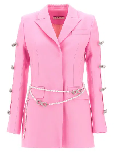 Shop Mach & Mach Bow And Pearl Blazer Dress In Pink