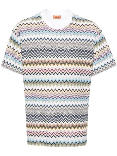 Shop Missoni Zigzag Pattern Cotton T-shirt In White